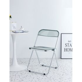 Grey Clear Folding Chair PC Plastic Living Room Seat