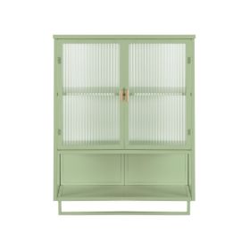 Glass Door Modern Two-door Wall Cabinet, Wall Cabinet With Characteristic Woven Pattern, Green Unavailable Platforms- Temu