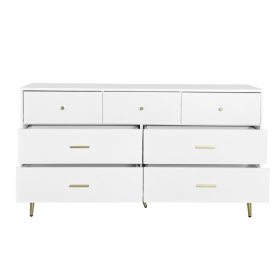 Seven Drawers Large Chest Of Drawer Cabinet With Golden Handle And Golden Legs White Color