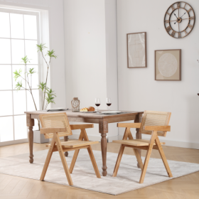 Hengming Cane Solid Wood Dining Chair, Hand Made Cane Armchair, Suitable For Living Room, Dining Room, Balcony, Garden Leisure Armchair,set Of 2