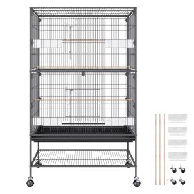 VEVOR 52 Inch Standing Large Bird Cage, Wrought Iron Flight Bird Cage For Parakeets, Cockatiels, Parrots, Macaw With Rolling Stand And Tray