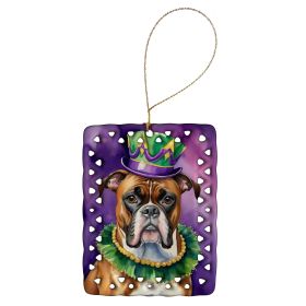 Boxer King of Mardi Gras Porcelain Ornament Christmas Tree Hanging Decorations for Home Christmas Holiday, Rectangle, Gift, Multicolor