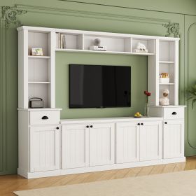 ON-TREND Minimalist Entertainment Wall Unit Set with Bridge for TVs Up to 75'', Ample Storage Space TV Stand with Adjustable Shelves
