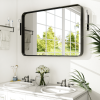 50"*32"Aluminum Alloy Rounded Corners Rectangular Lacquered Black Hanging Mirror Decorative Bathroom Mirror with Elegant Scalloped Design(Deep Mirror)