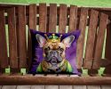 French Bulldog King of Mardi Gras Throw Pillow Machine Washable, Indoor Outdoor Decorative Pillow for Couch, Bed or Patio, 14Hx14W