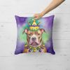 Pit Bull Terrier King of Mardi Gras Throw Pillow Machine Washable, Indoor Outdoor Decorative Pillow for Couch, Bed or Patio, 18Hx18W