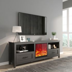 70.08 Inch Length Black TV Stand For Living Room And Bedroom, With 2 Drawers And 4 High-Capacity Storage Compartment,Suitable For Fireplace