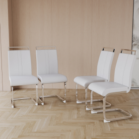 Modern Dining Chairs,PU Faux Leather High Back Upholstered Side Chair With C-shaped Tube Plating Metal Legs For Dining Room Kitchen Vanity Patio (Color: White)