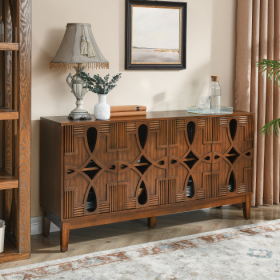60.5 Mid Century Modern Sideboard Buffet Cabinet With Storage, TV Media Console Table, Storage Cabinet With 4 Doors   Adjustable Shelves For Kitc (Option: Walnut)
