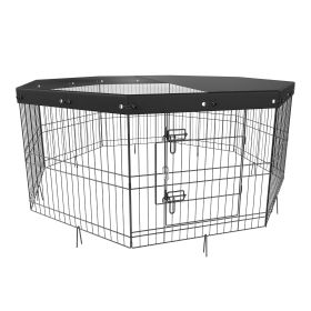 VEVOR Dog Playpen, 8 Panels Foldable Metal Dog Exercise Pen With Top Cover, 24inch H Pet Fence Puppy Crate Kennel With Ground Stakes, Indoor Outd (Color: Black)