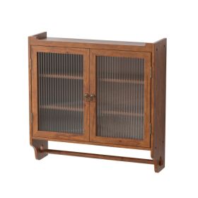 Glass Door Vintage Double Door Wall Cabinet With Three Levels Of Storage And Towel Rail, Suitable For Bathroom, Kitchen, Dining Room, Brown Unava (Color: Brown)