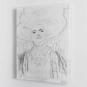 Image of a girl with a big hat by Klimt Canvas Print or Poster (Type: Standard Framed Canvas Print, size: Medium (16" x 12"))