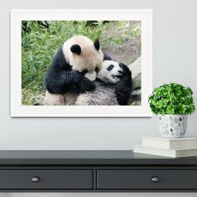 Panda bear and her cub Framed Print (Color: Black, size: 48" x 32" / 120cm x 80cm (approx))