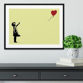 Banksy Balloon Heart Girl Yellow Framed Print (Color: Black, size: 12" x 8" / 30cm x 20cm (approx))