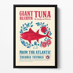Tuna Kitchen Print Floating Framed Canvas (Color: Black, size: 24" x 16" / 60cm x 40cm approx)